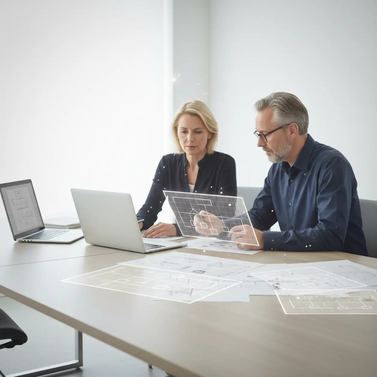 Europejscy projektanci przy stole konferencyjnym.