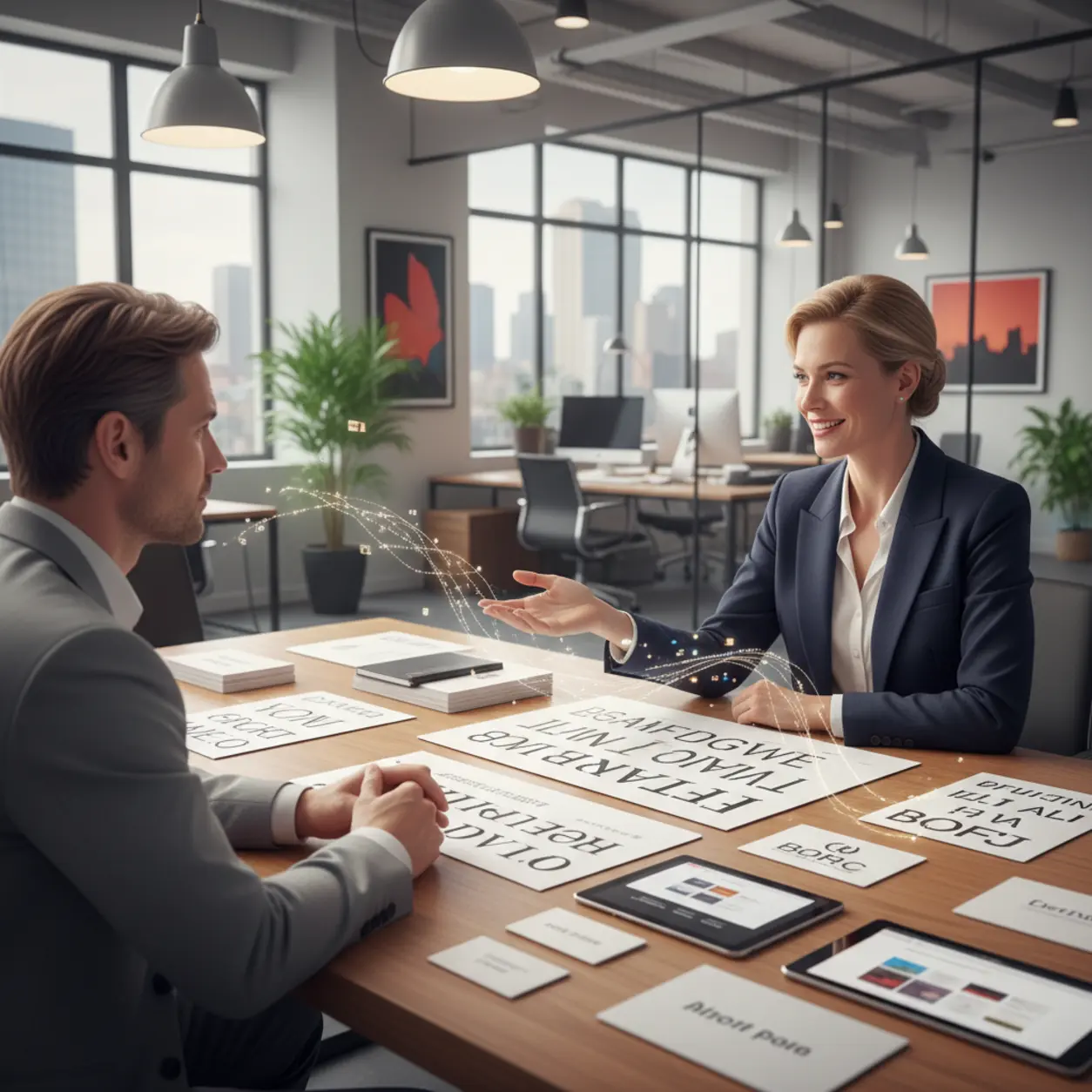 Marketing manager prezentuje typografię.