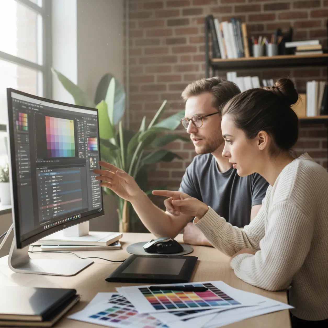 Projektanci w studio, dyskusja nad projektem.