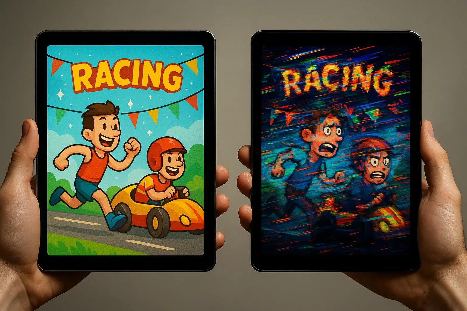 Dłonie z ekranami: radość kontra chaos