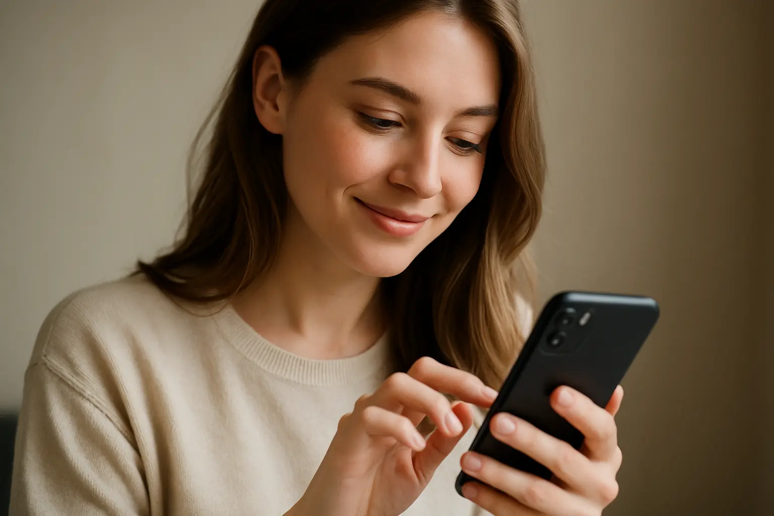 Młoda kobieta korzysta ze smartfona.