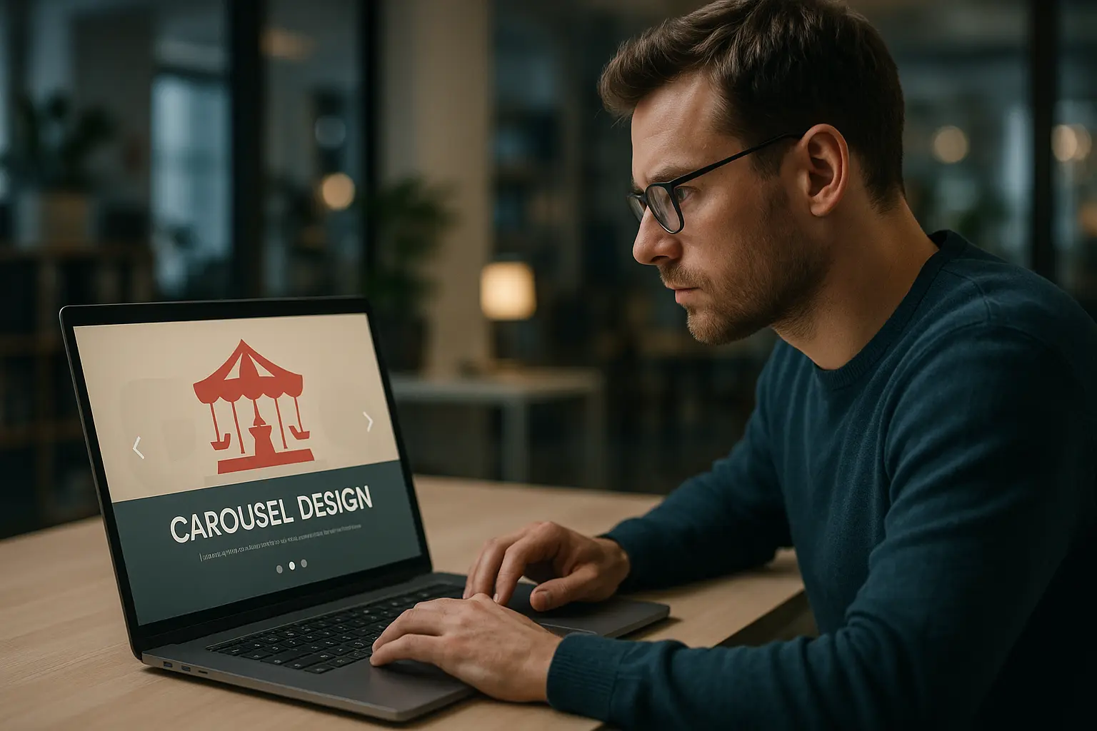 Europejczyk przy laptopie, projekt karuzeli.