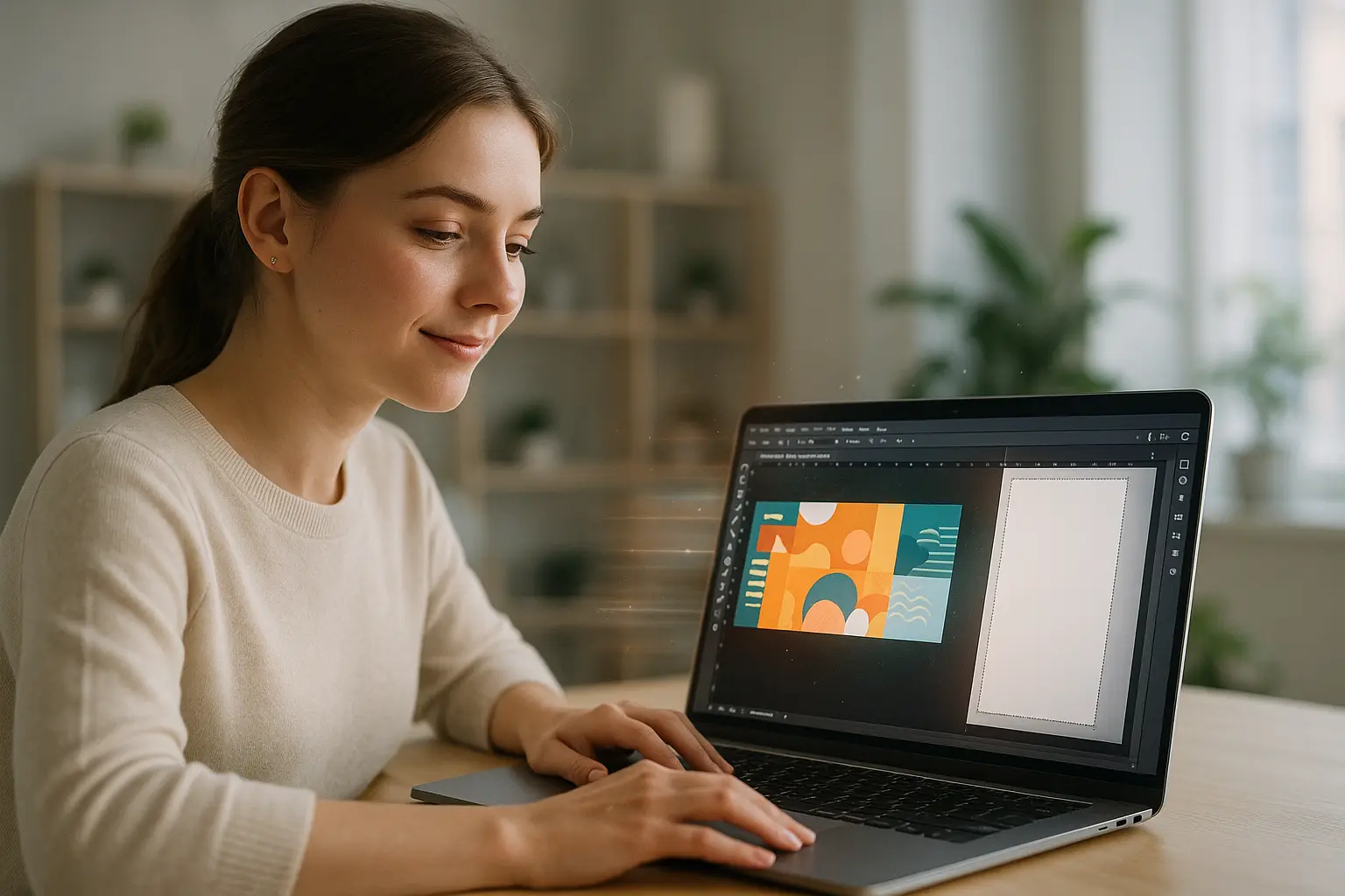 Młoda kobieta projektuje na laptopie