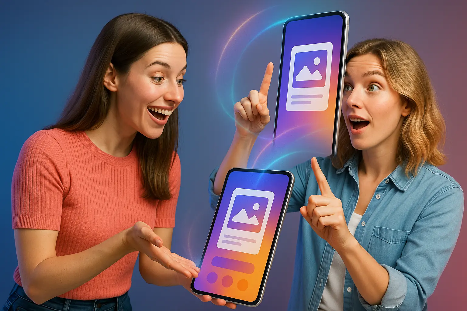 Dwie kobiety tworzą treści Stories/Reels.