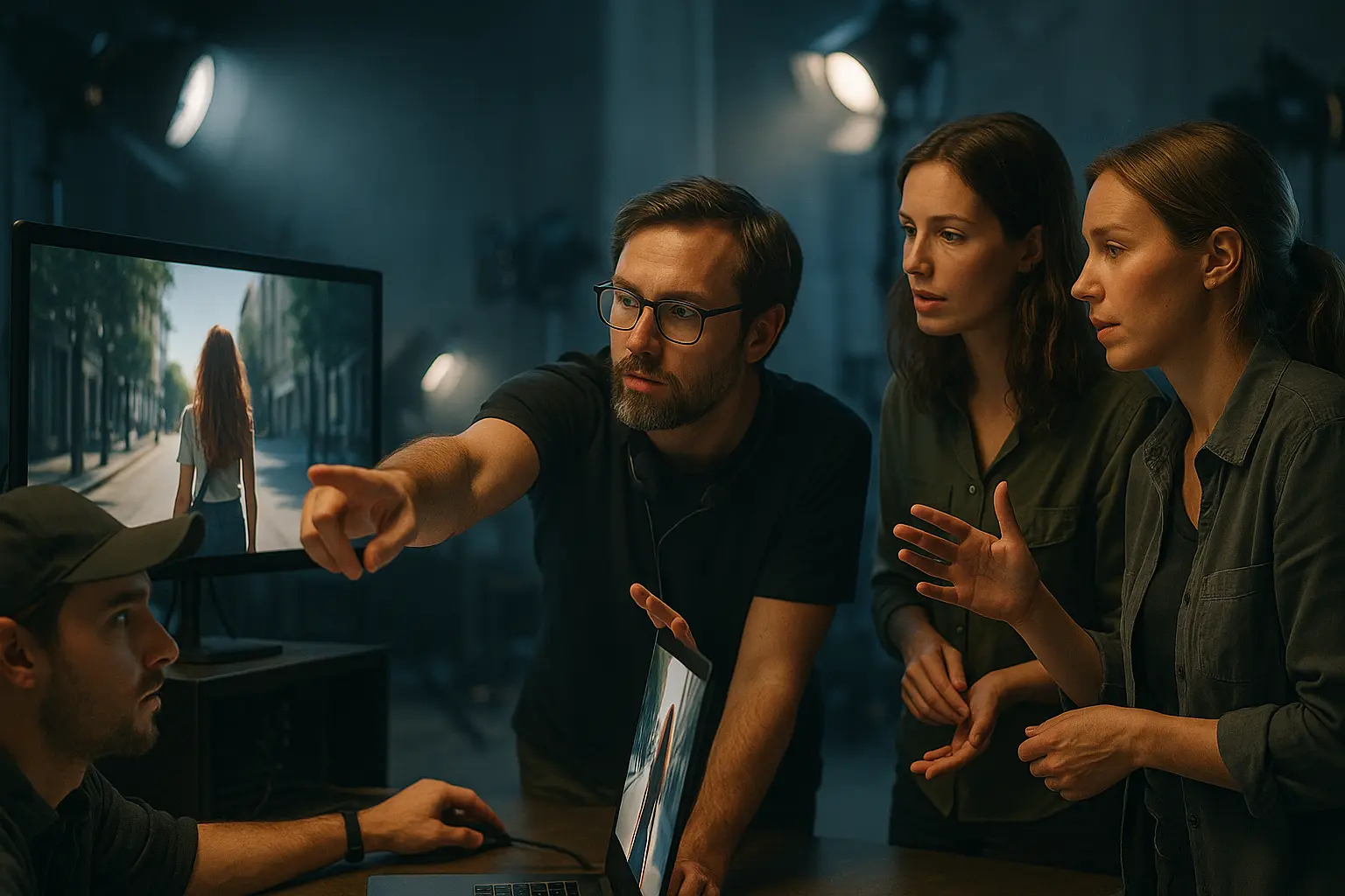 Ekipa filmowa konwertuje wideo.