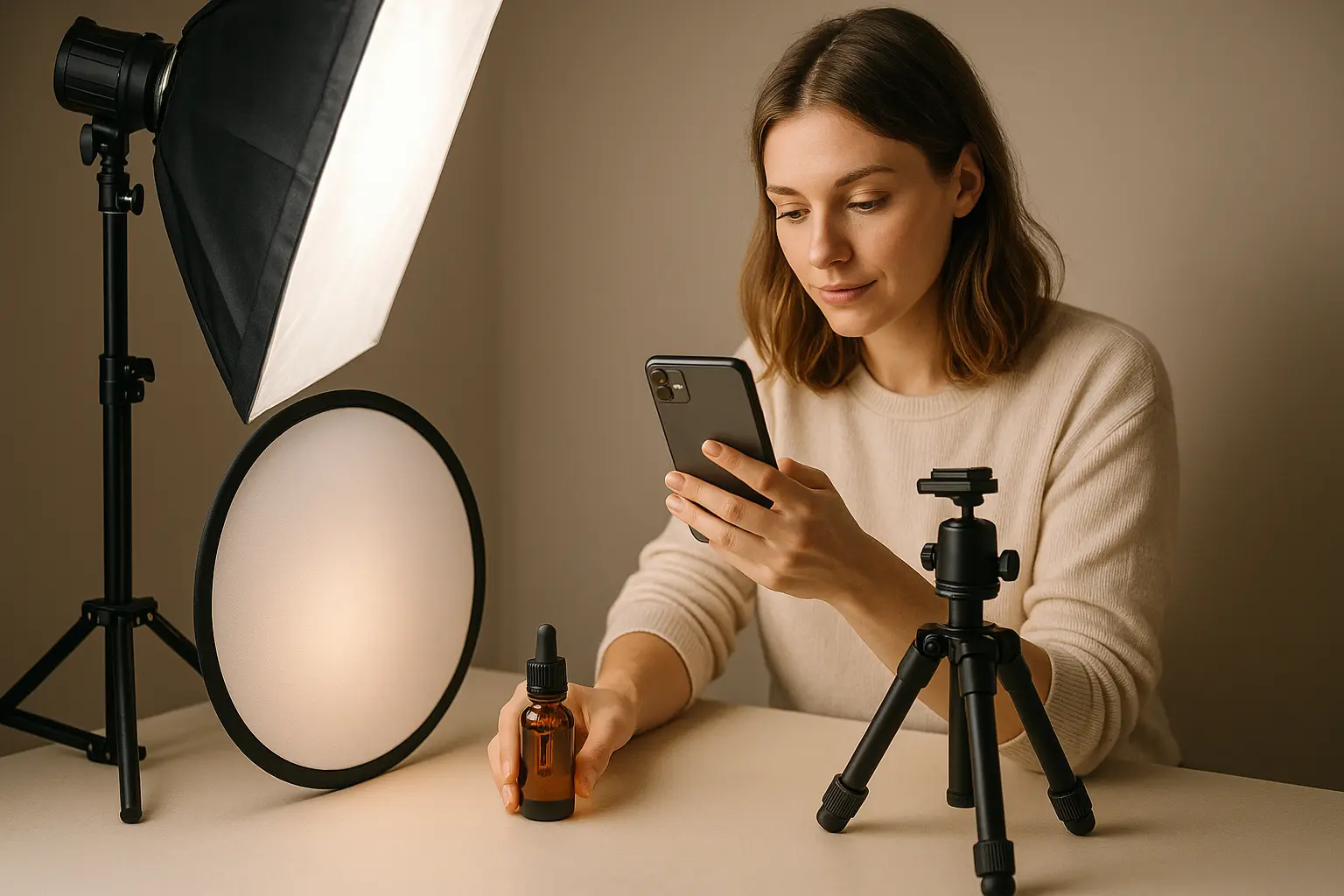 Kobieta z telefonem, fotografia produktu