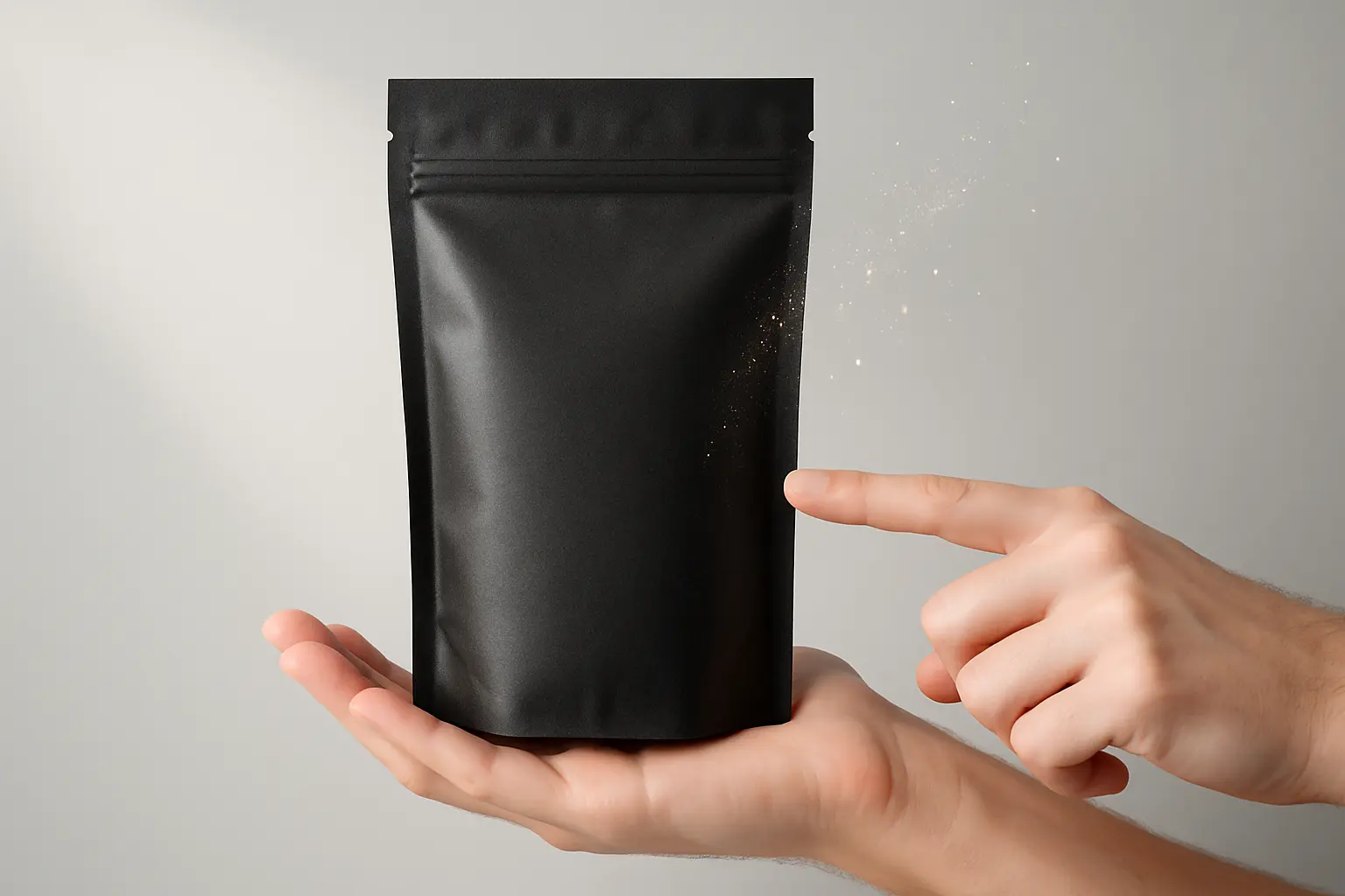 Produkt w opakowaniu, subtelna magia, dłonie.