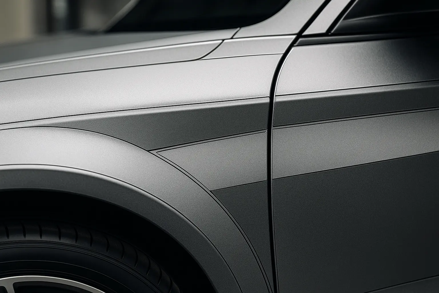 Zbliżenie karoserii z okleiną, detailing.