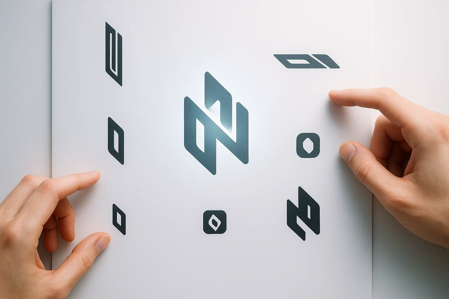 Ewolucja logo: abstrakcja, warianty, interakcja.