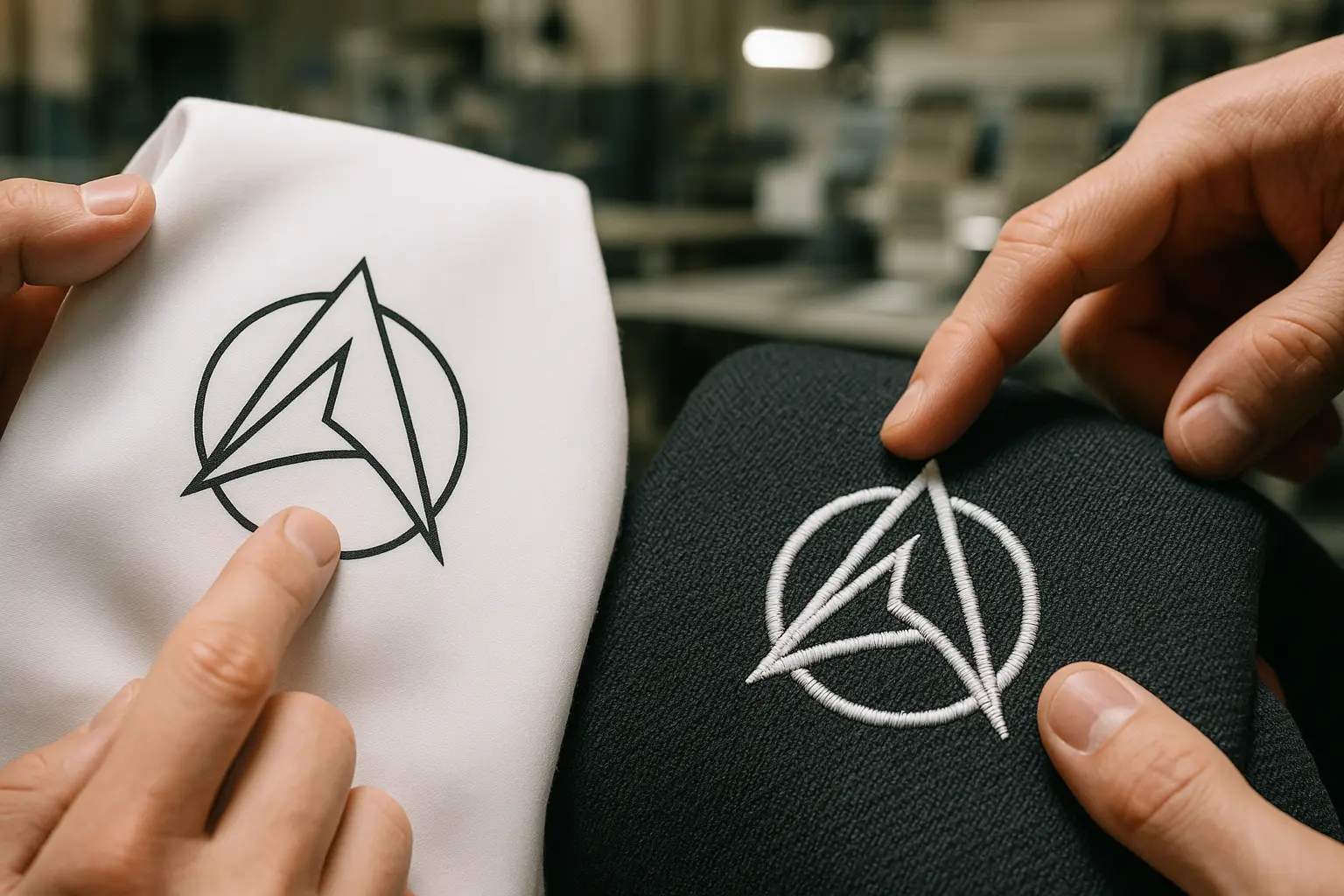 Dwie aplikacje: drukowana i haftowana, inspekcja jakości.