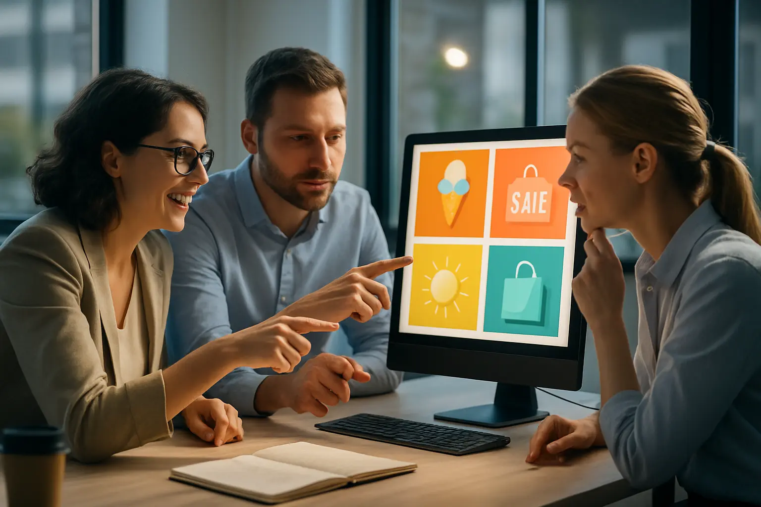 Zespół specjalistów omawia reklamy.