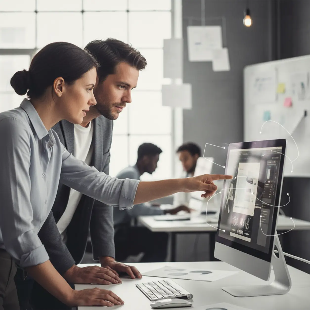 Dwoje europejskich profesjonalistów przy komputerze.