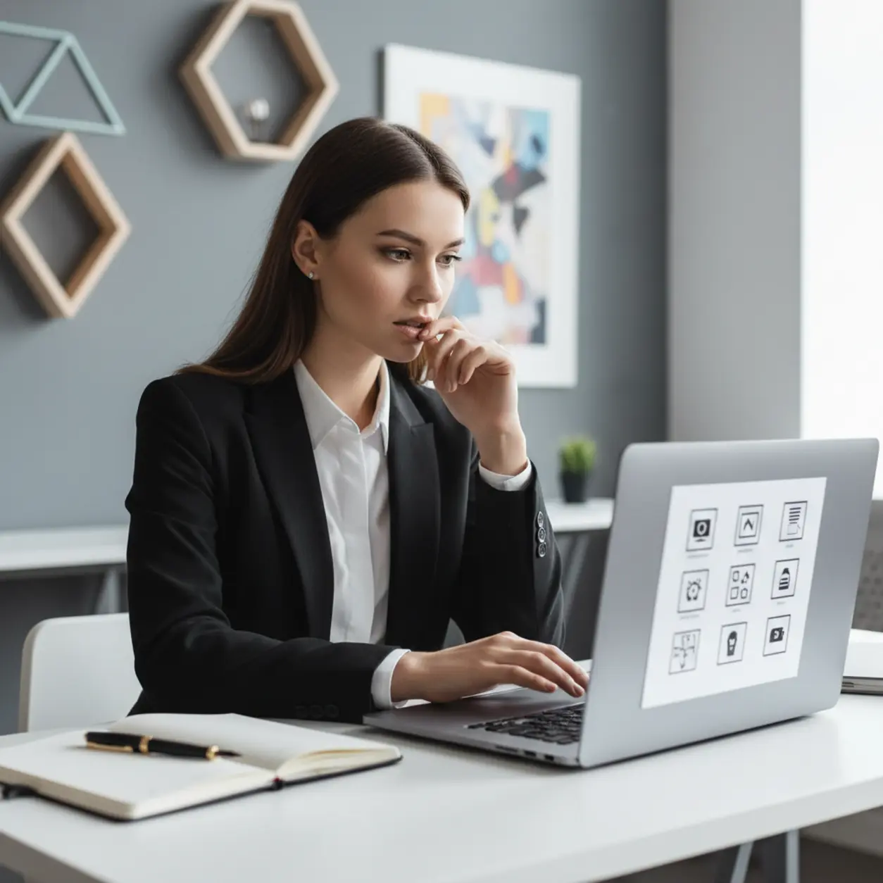 Młoda profesjonalistka przy pracy, nowoczesny gabinet.