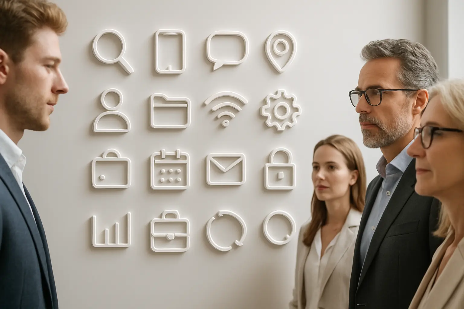 Minimalistyczne ikony, nowoczesny design, biała przestrzeń.