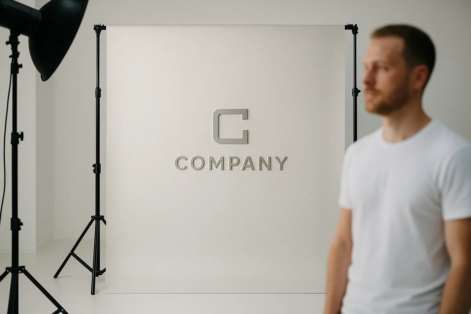 Minimalistyczna ścianka reklamowa w studio.