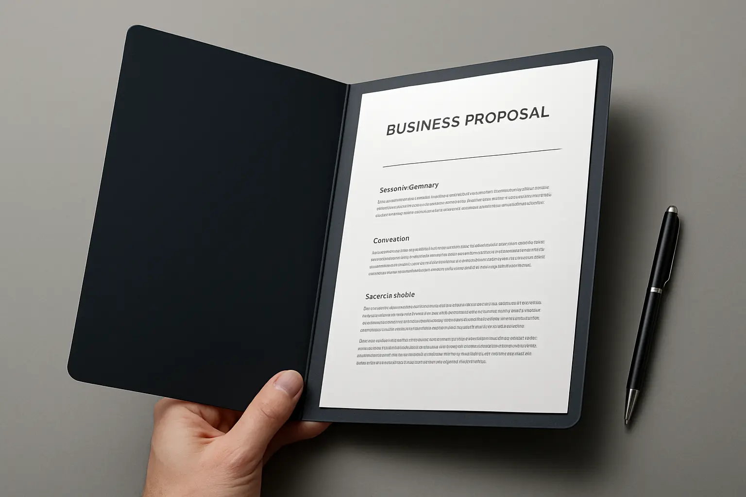 Elegancka teczka biznesowa z długopisem.