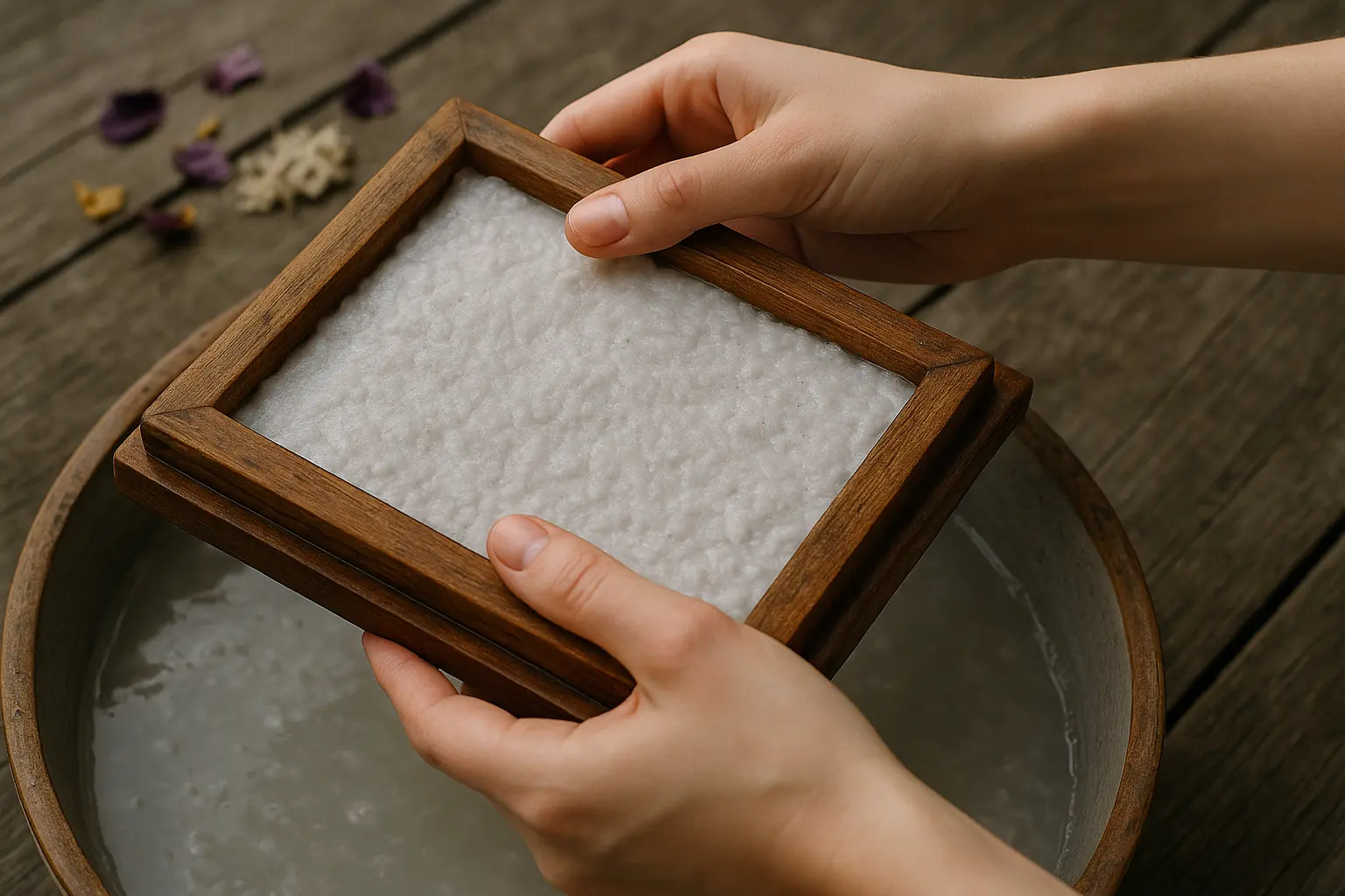 Dłonie tworzące papier, blisko, realistycznie.