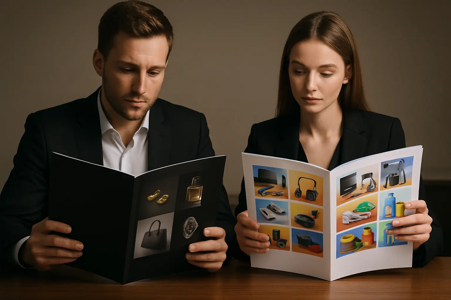 Kontrast katalogów: luksus vs. promocja.