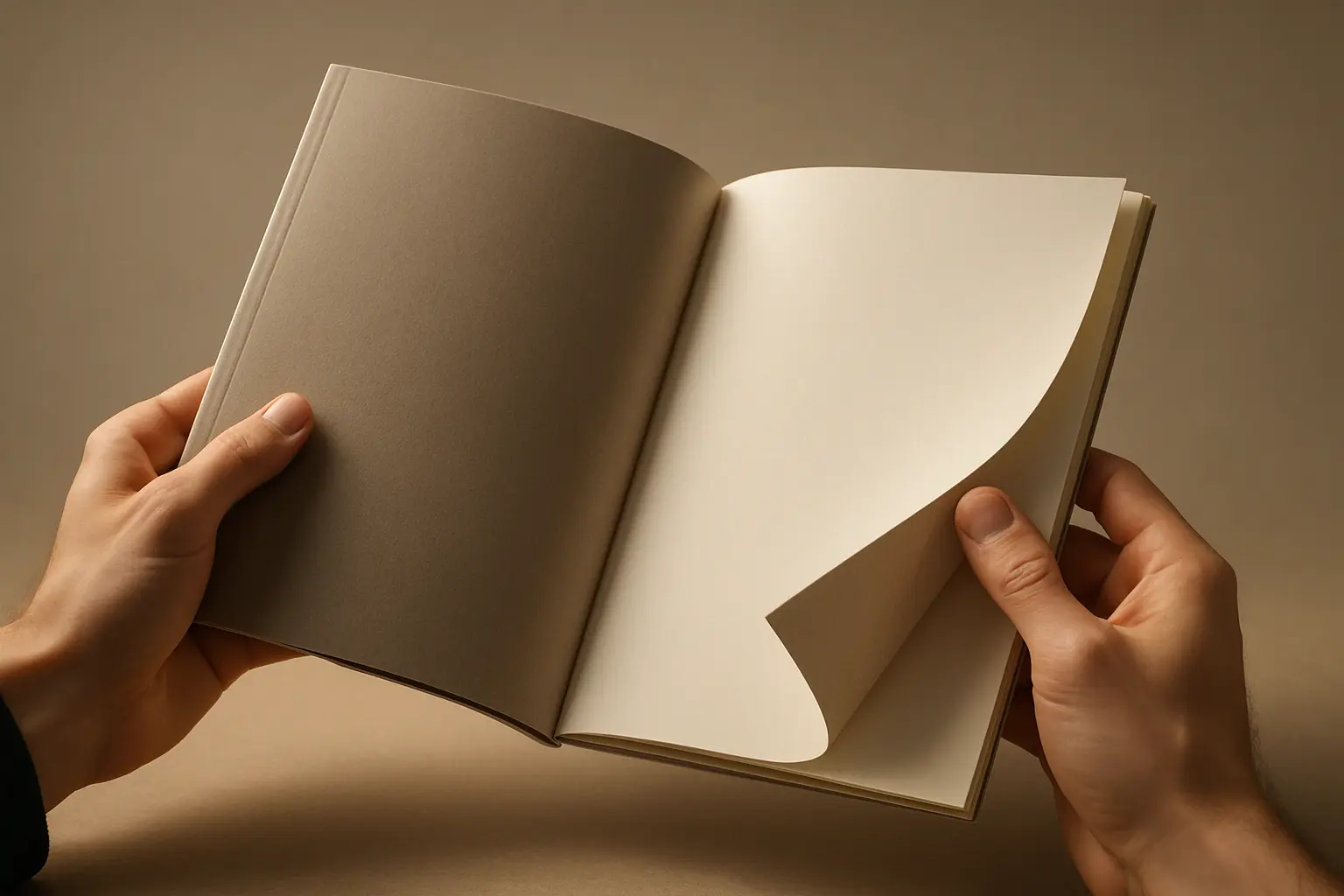 Dłonie otwierają elegancki katalog.