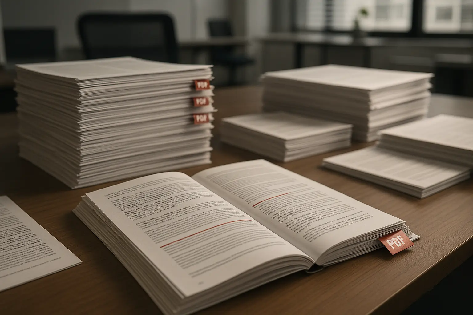 Biurko z dokumentami PDF.