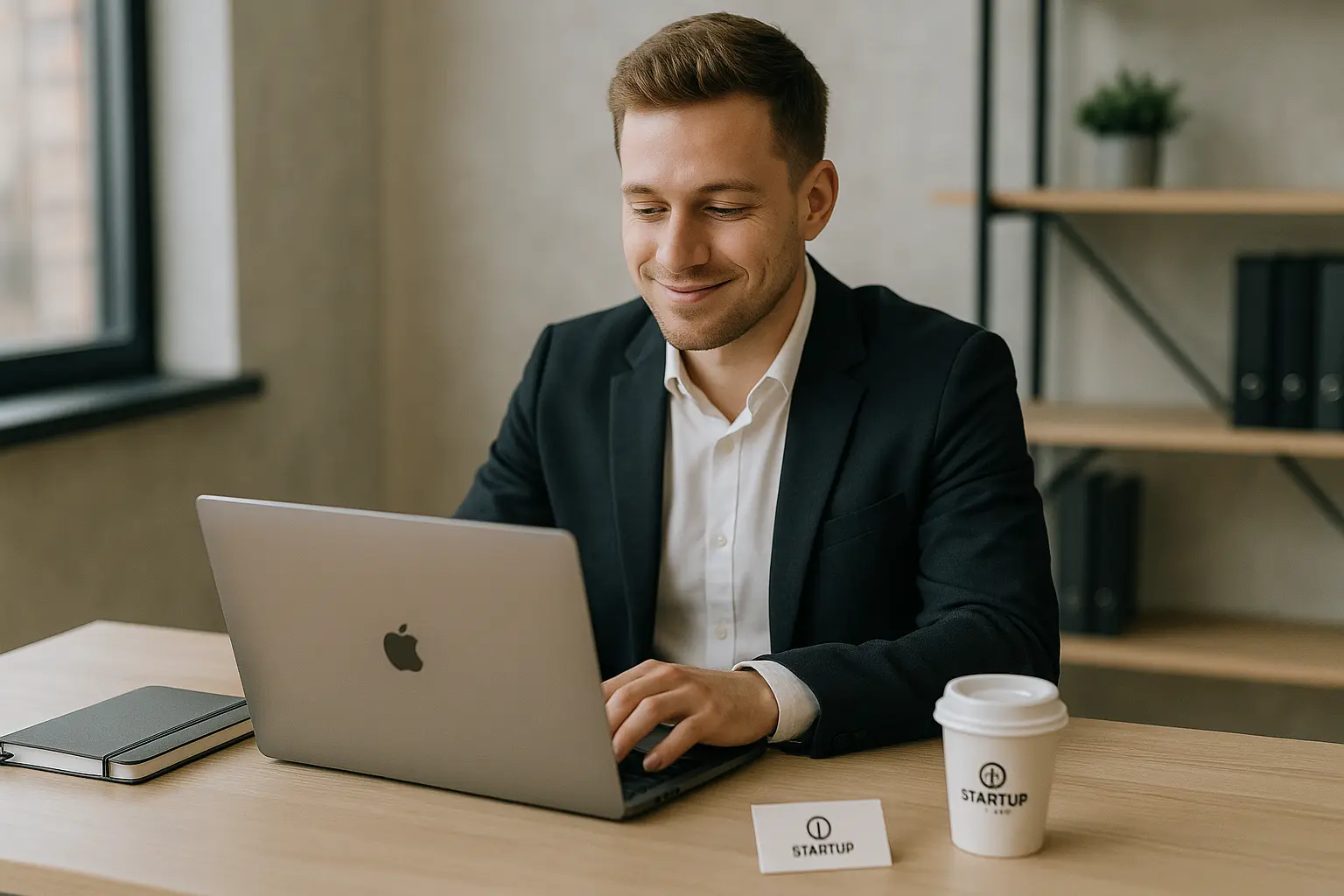 Młody przedsiębiorca przy pracy.