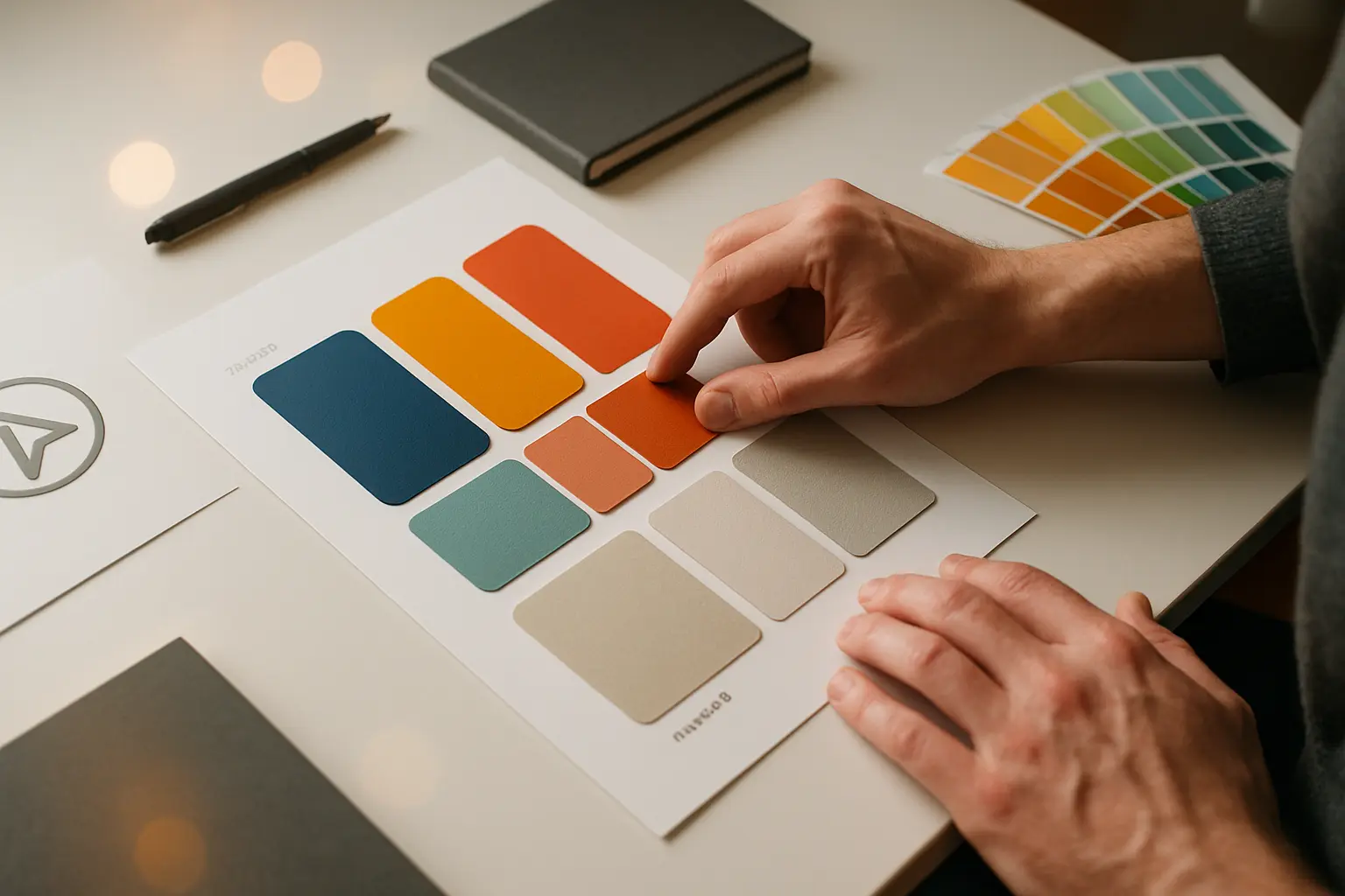 Ręce projektanta i paleta barw.