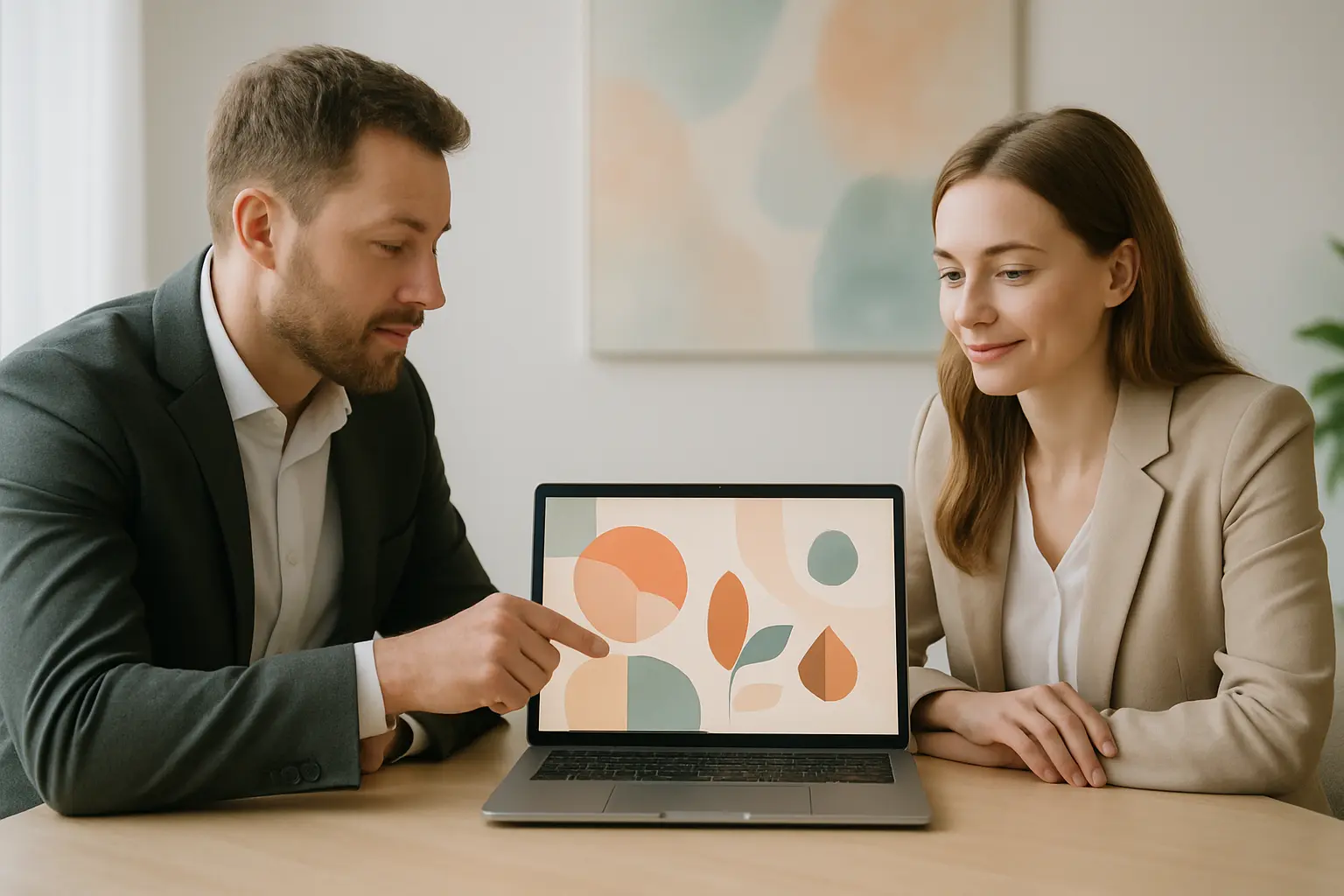 Nowoczesne biuro, rozmowa, branding.