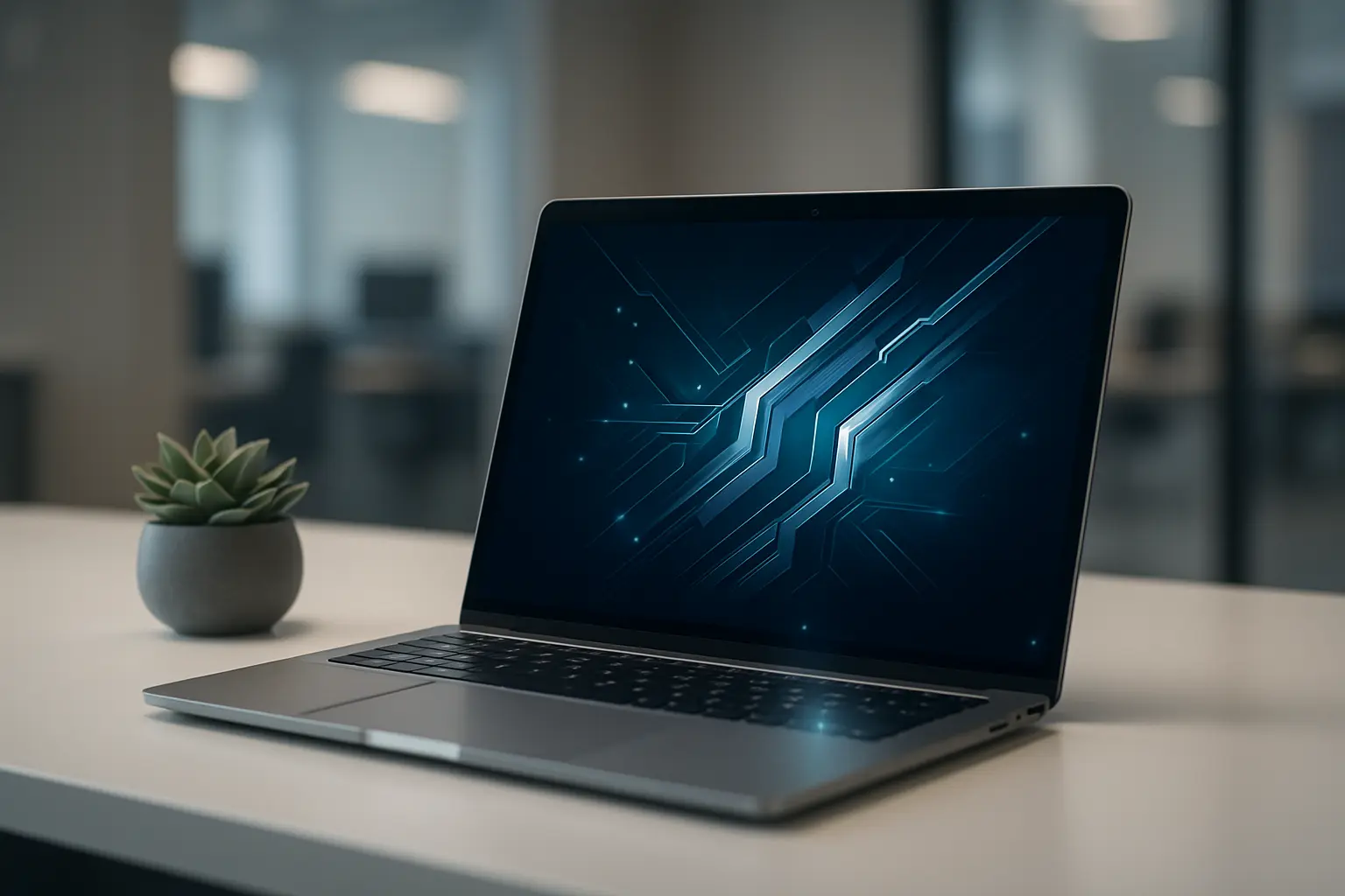 Minimalistyczne biuro z laptopem