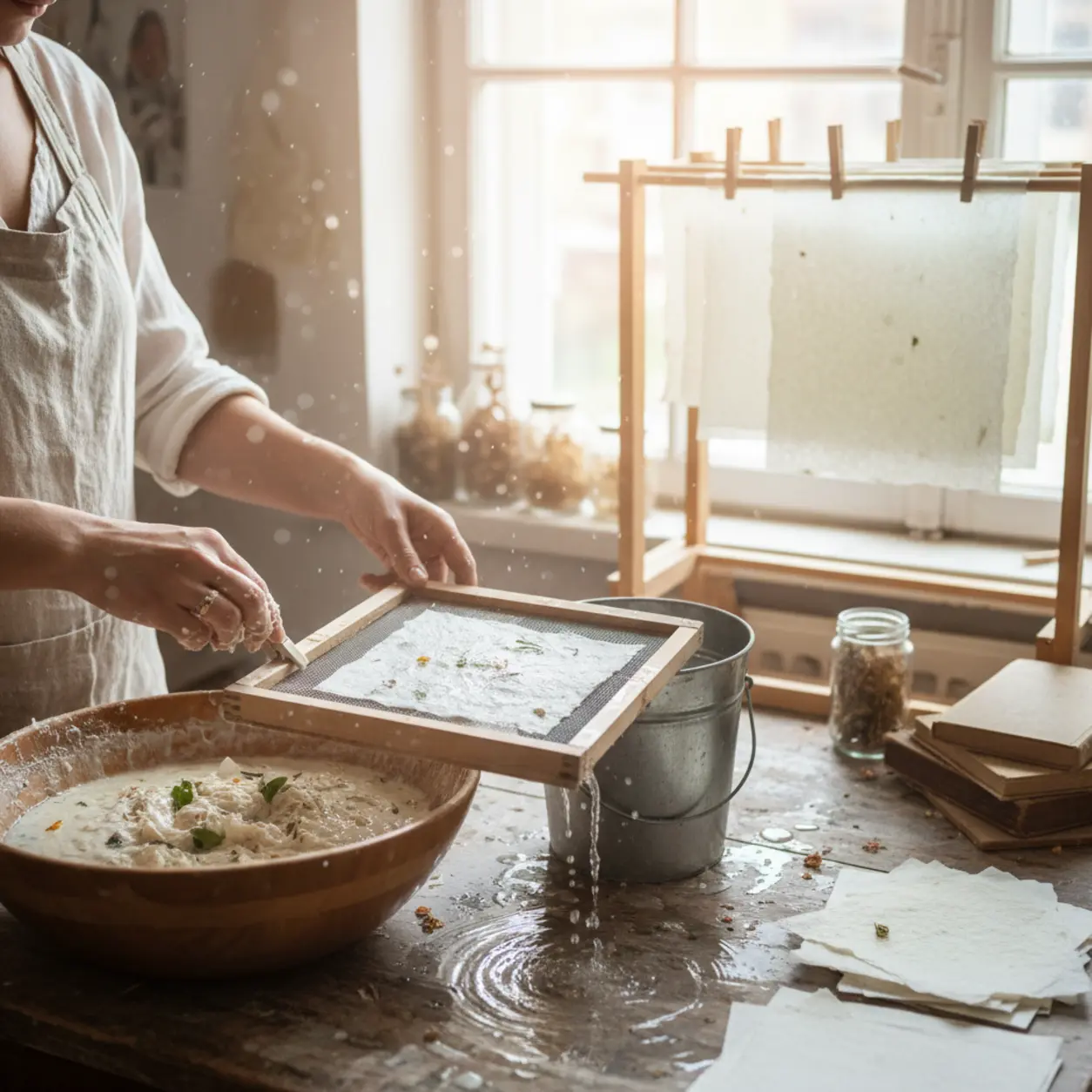 Osoba robi papier, rękodzieło.