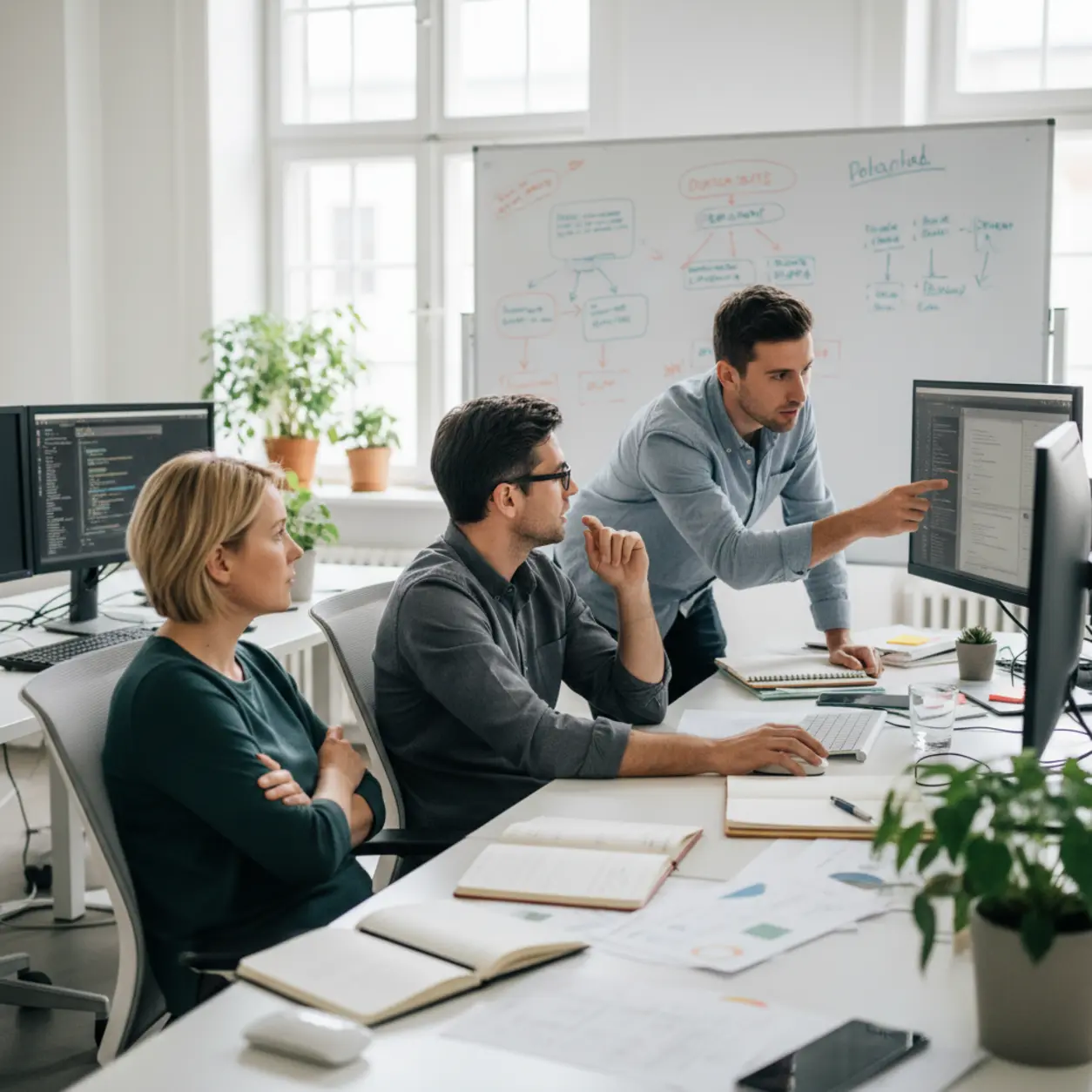 Grupa osób pracuje w biurze.