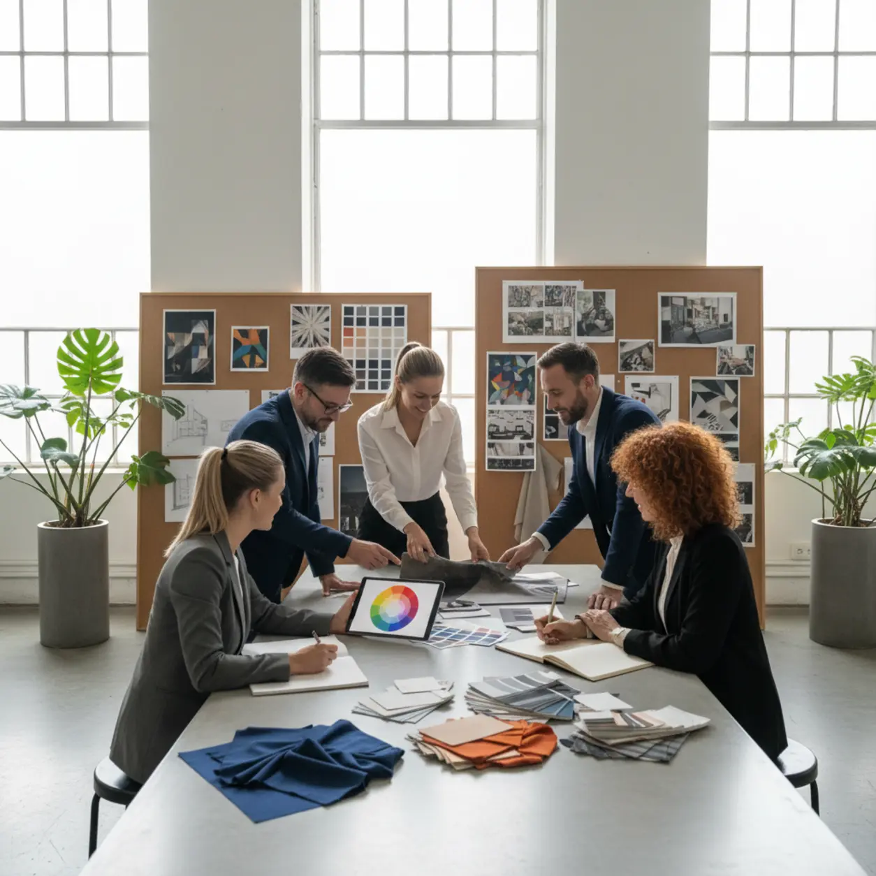 Grupa profesjonalistów przy stole, dyskusja.