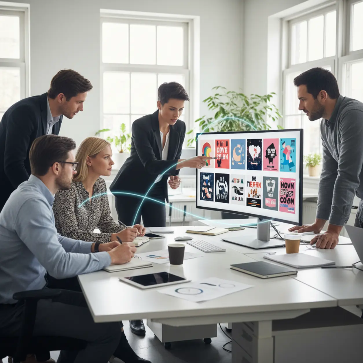 Grupa profesjonalistów przy projekcie graficznym