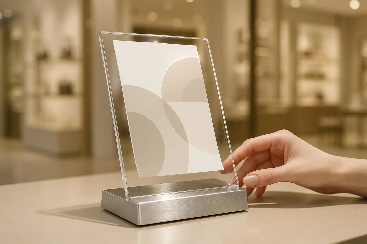 Elegancki stand reklamowy w luksusowym sklepie.