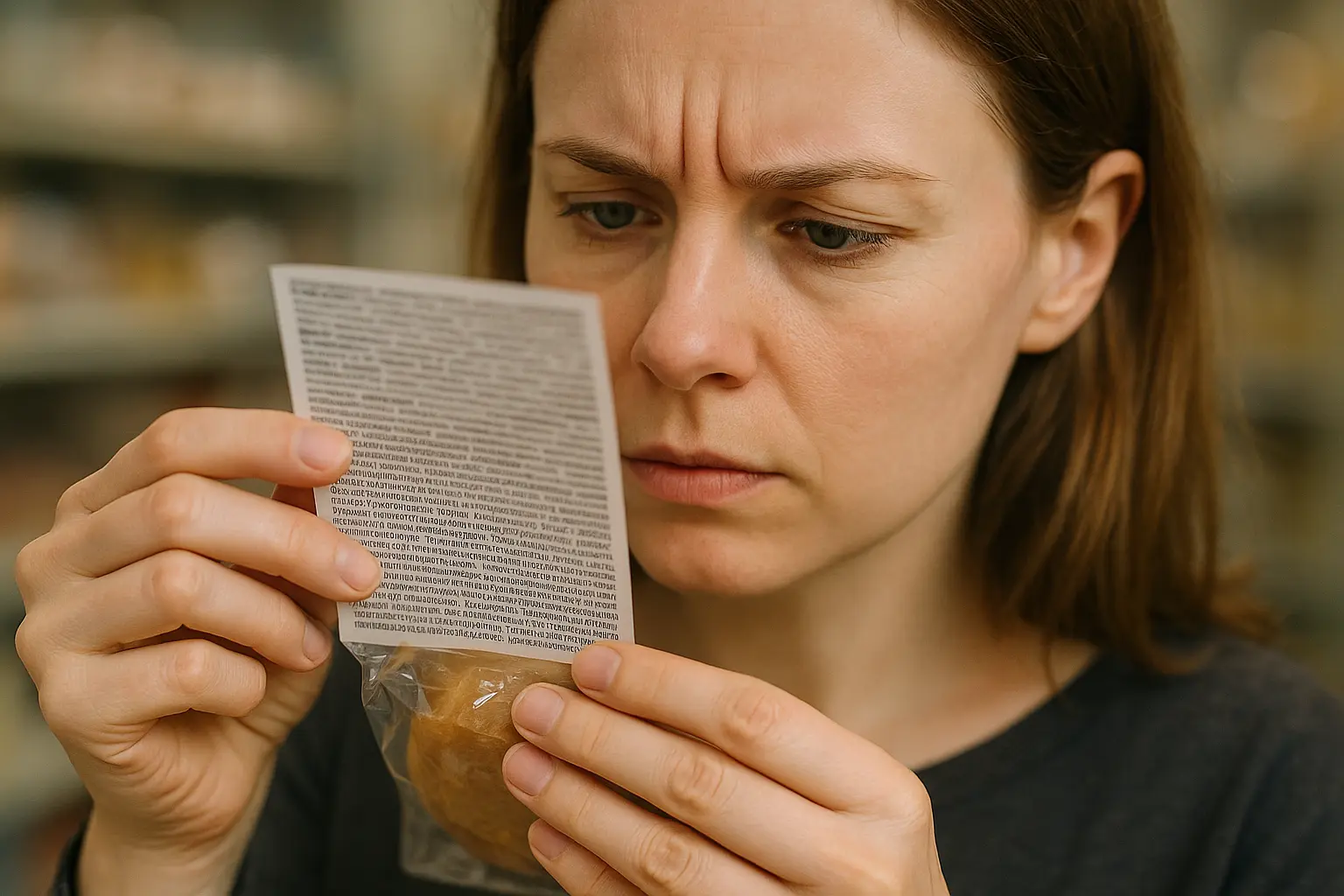 Dłoń z etykietą, czytanie informacji