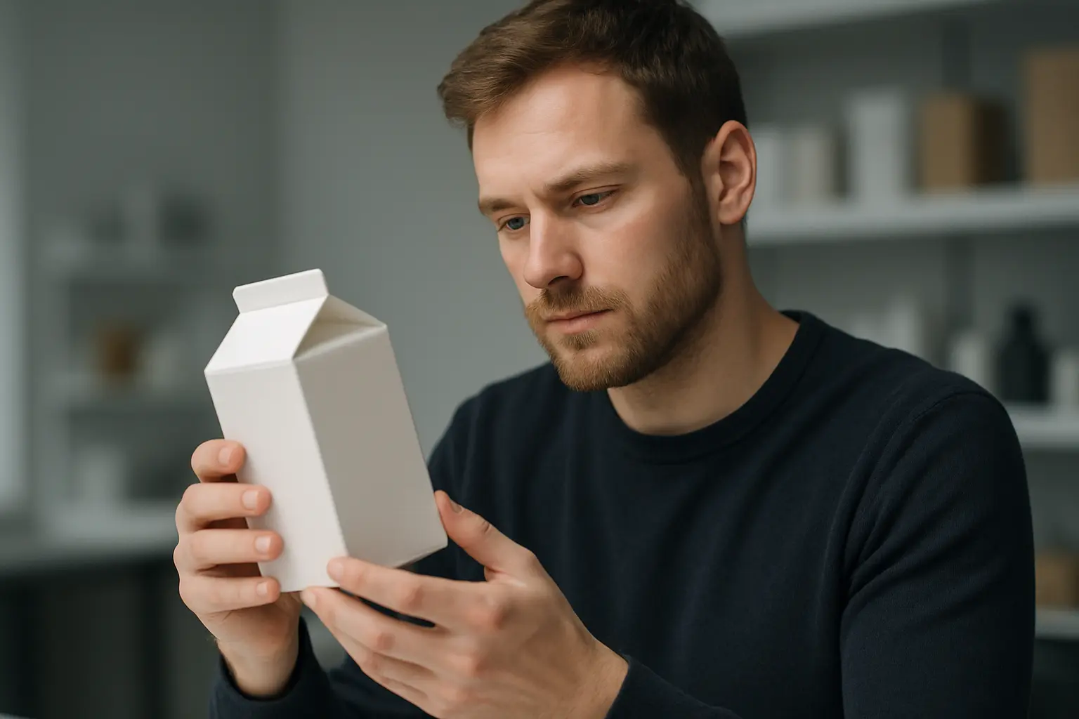 Projektant bada prototyp opakowania.