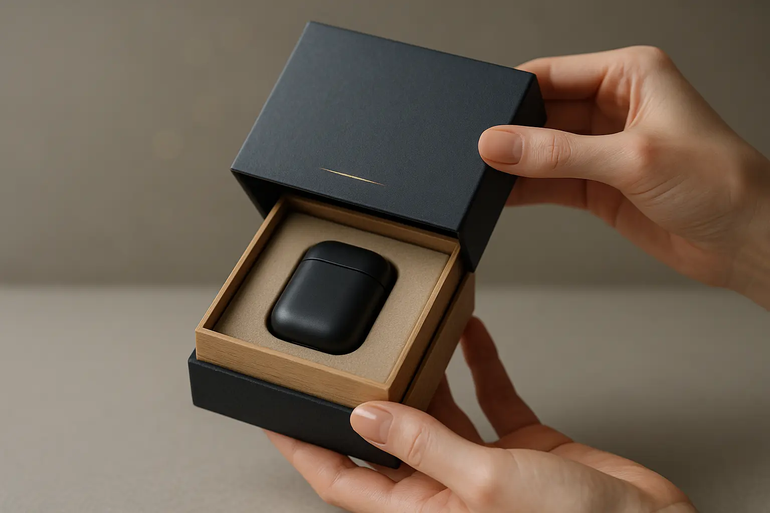 Eleganckie opakowanie premium z dłonią.