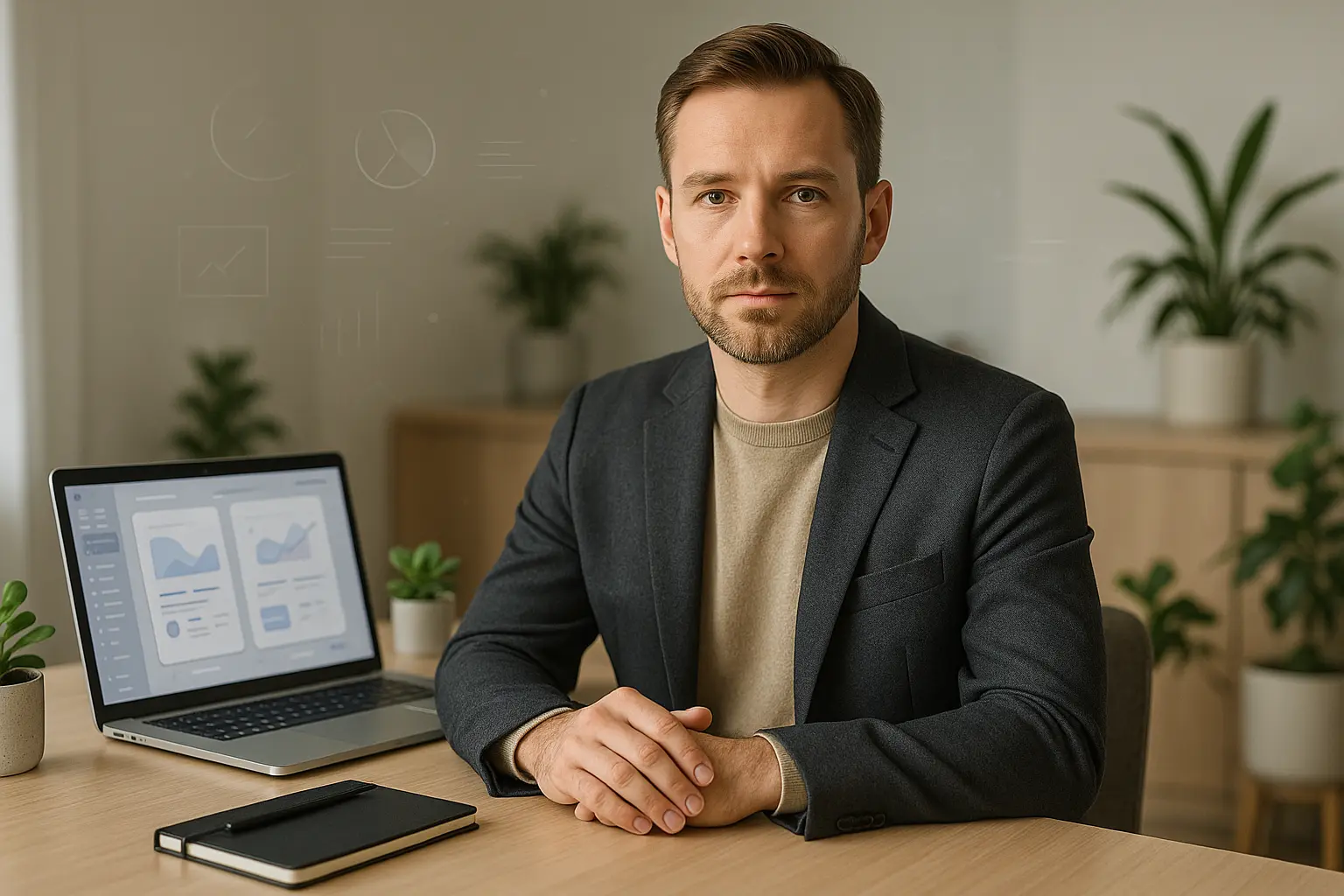 Ekspert przy minimalistycznym biurku.