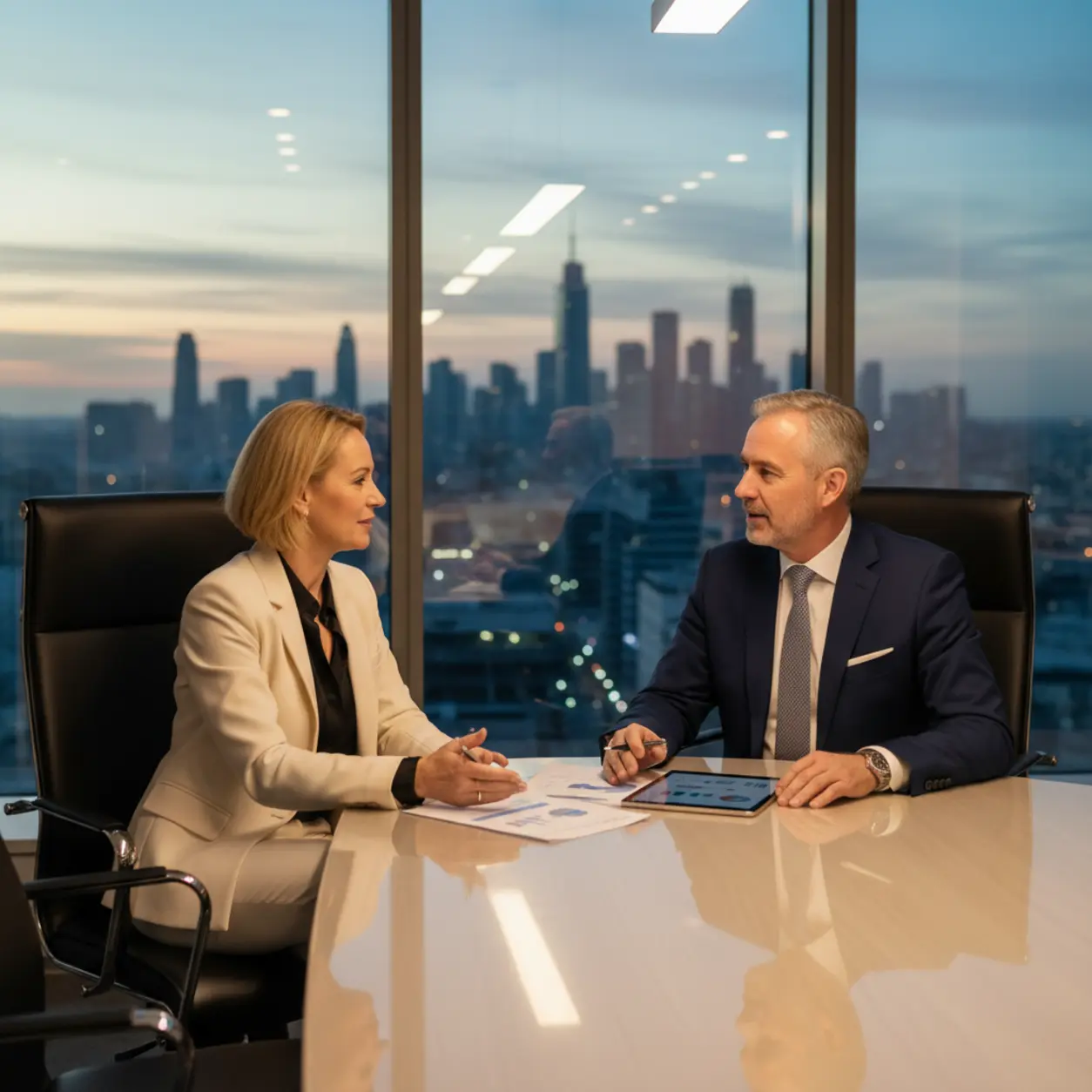 Dwaj profesjonaliści pracujący w nowoczesnym biurze.