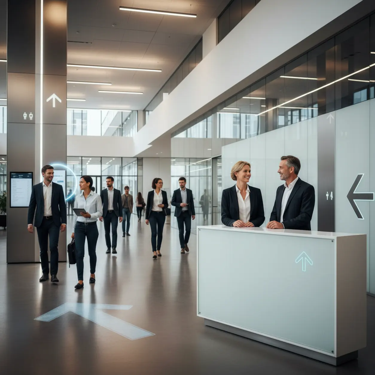 Nowoczesne biuro, rozmowa przy informacji.