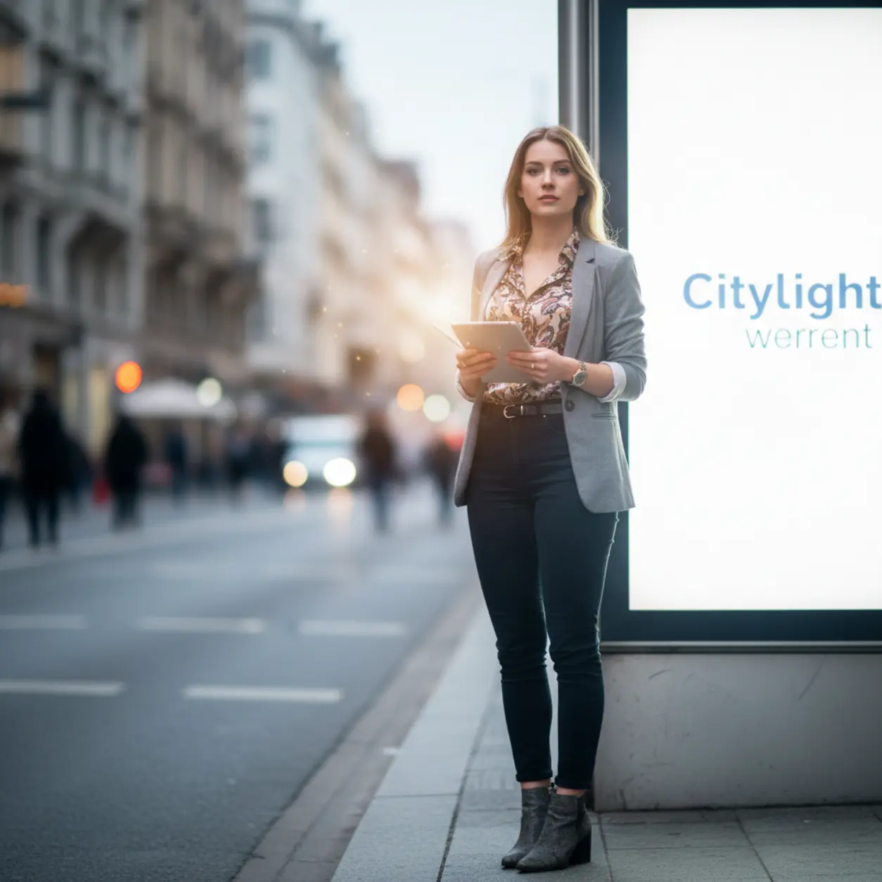 Atrakcyjna ekspertka w miejskim krajobrazie.