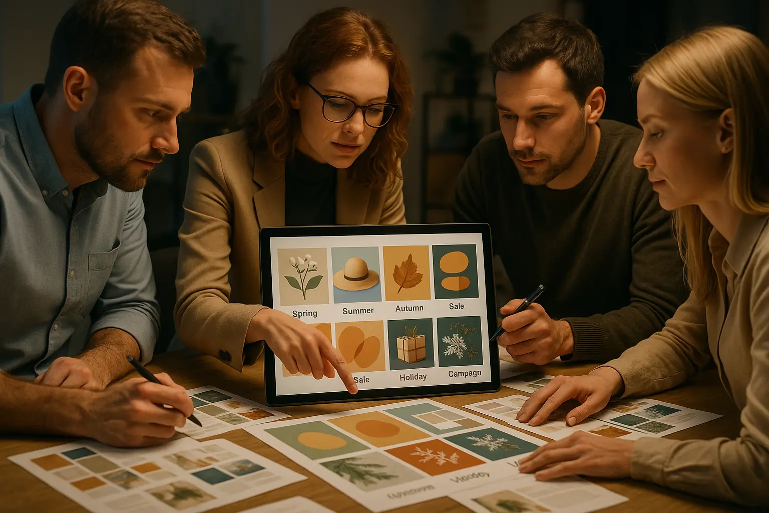 Zespół marketingowy tworzy identyfikację wizualną marki.