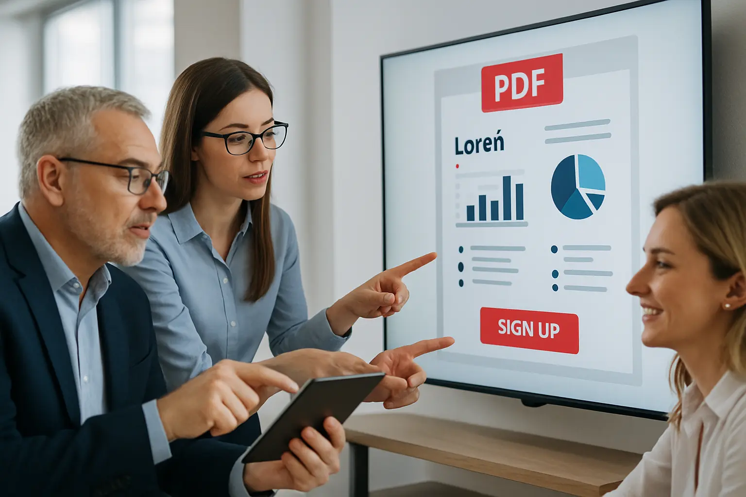 Współpraca w biurze nad PDF-em.