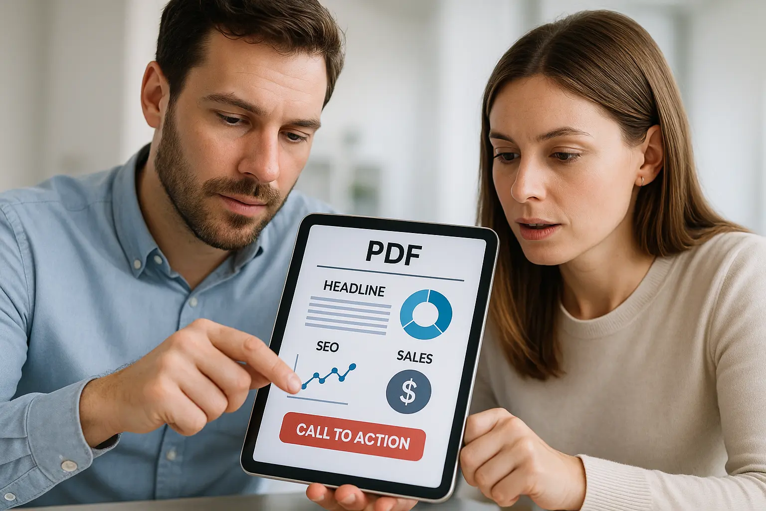 Para analizuje tablet z dokumentem PDF.