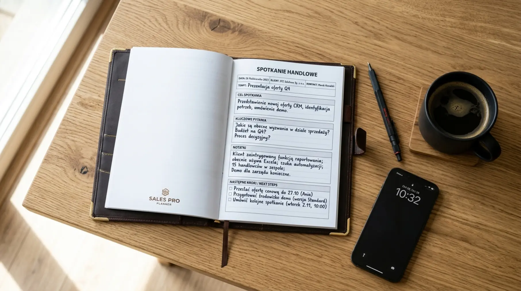 Notes dla handlowca: jak zaprojektować kartę spotkania zamiast zwykłych kartek z logo